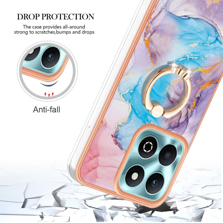 For Honor X6b Electroplating Pattern IMD TPU Shockproof Case with Rhinestone Ring Holder