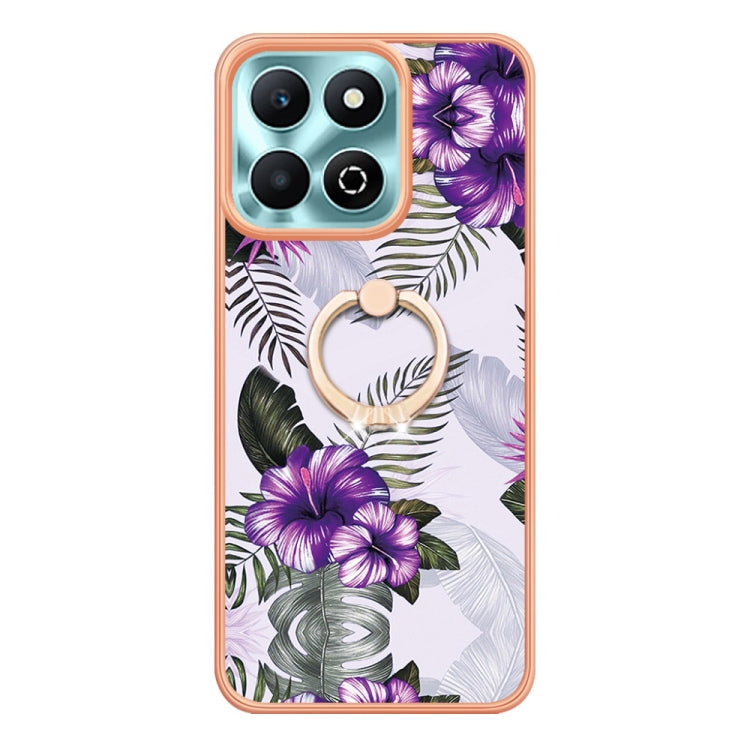 For Honor X6b Electroplating Pattern IMD TPU Shockproof Case with Rhinestone Ring Holder