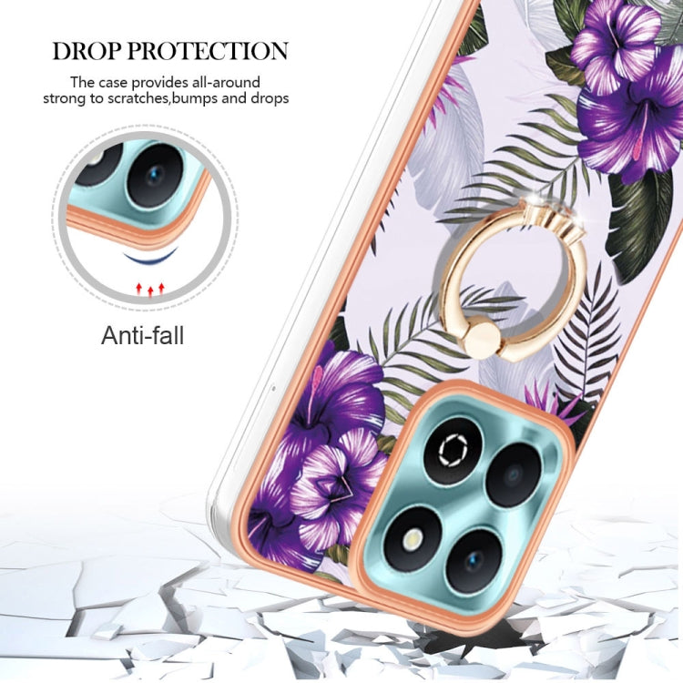 For Honor X6b Electroplating Pattern IMD TPU Shockproof Case with Rhinestone Ring Holder