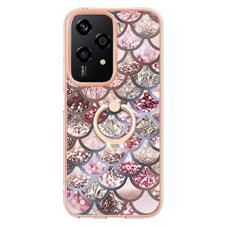 For Honor 200 Lite Global Electroplating Pattern IMD TPU Shockproof Case with Rhinestone Ring Holder