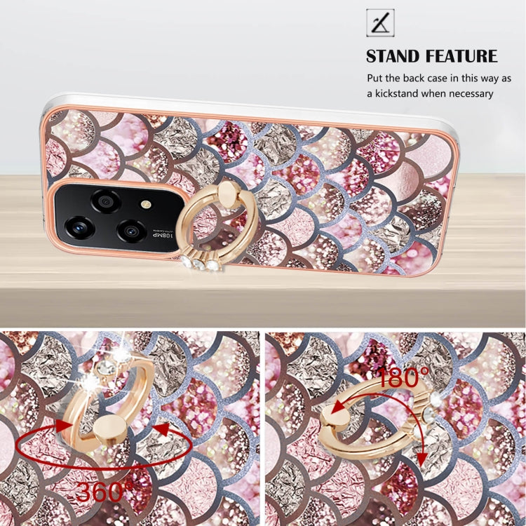 For Honor 200 Lite Global Electroplating Pattern IMD TPU Shockproof Case with Rhinestone Ring Holder