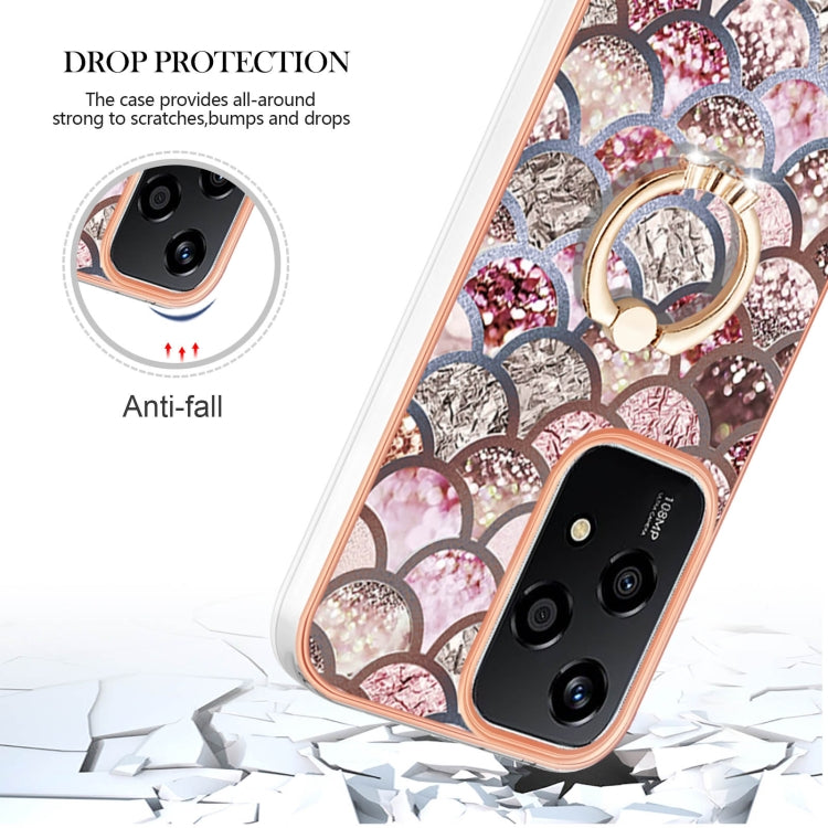 For Honor 200 Lite Global Electroplating Pattern IMD TPU Shockproof Case with Rhinestone Ring Holder