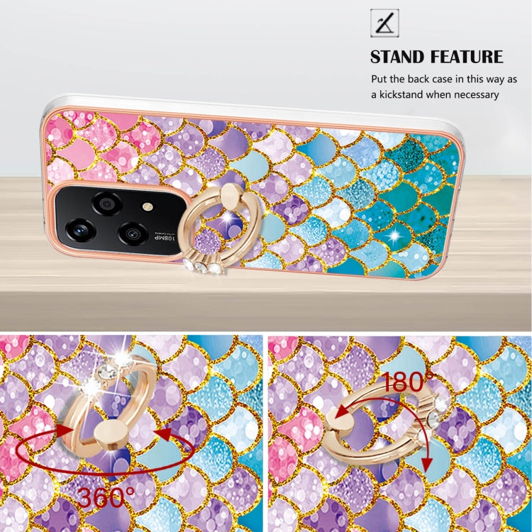 For Honor 200 Lite Global Electroplating Pattern IMD TPU Shockproof Case with Rhinestone Ring Holder