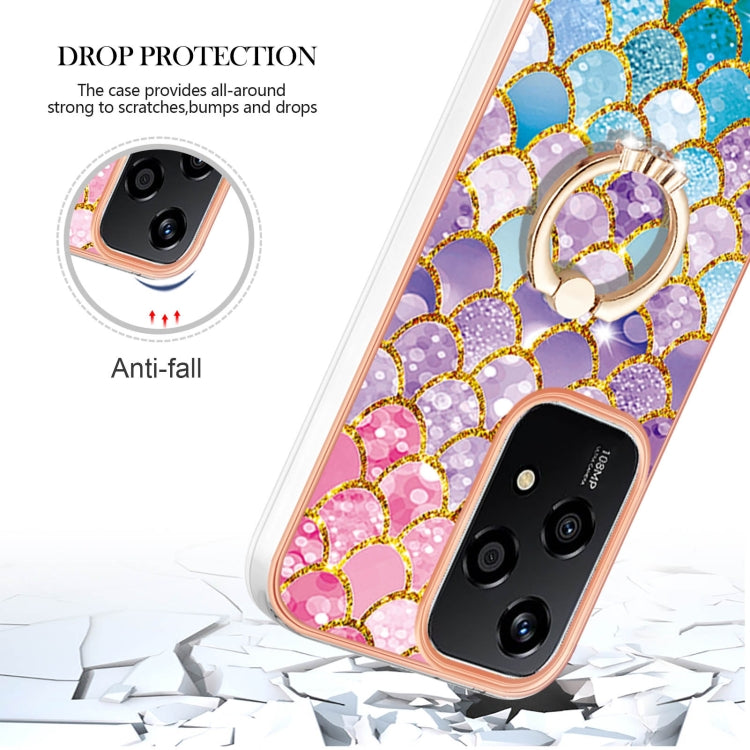 For Honor 200 Lite Global Electroplating Pattern IMD TPU Shockproof Case with Rhinestone Ring Holder