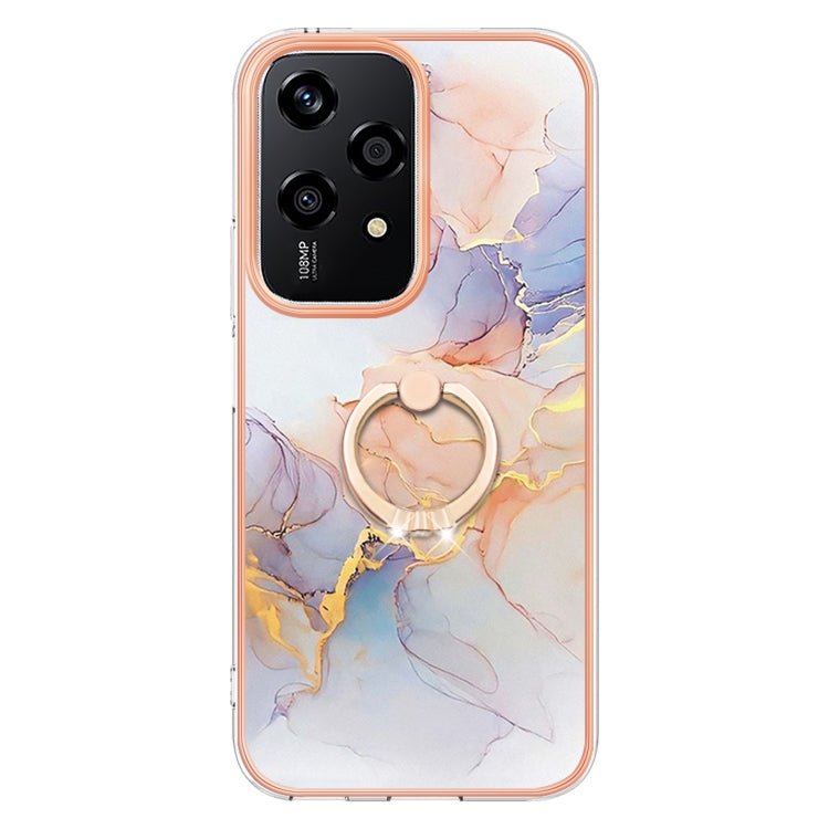 For Honor 200 Lite Global Electroplating Pattern IMD TPU Shockproof Case with Rhinestone Ring Holder
