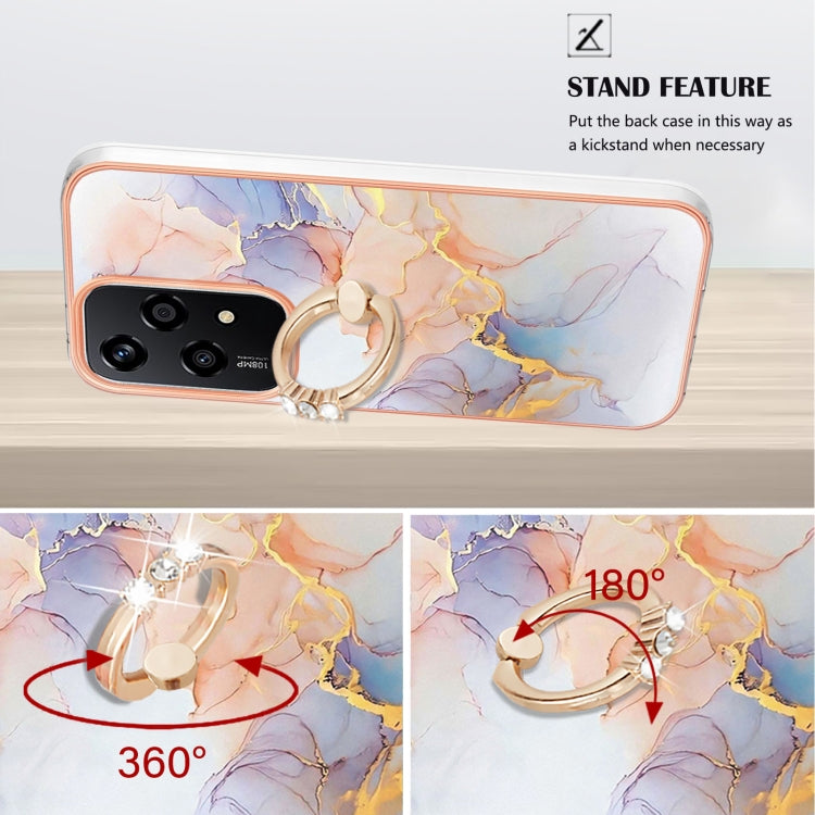 For Honor 200 Lite Global Electroplating Pattern IMD TPU Shockproof Case with Rhinestone Ring Holder