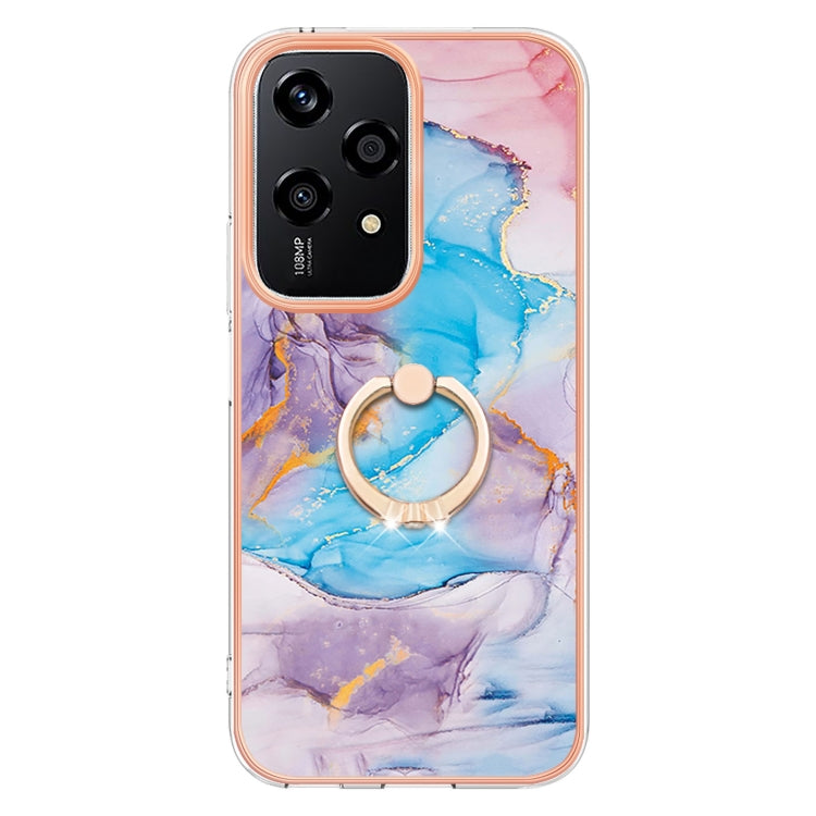 For Honor 200 Lite Global Electroplating Pattern IMD TPU Shockproof Case with Rhinestone Ring Holder