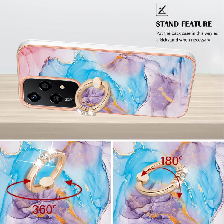For Honor 200 Lite Global Electroplating Pattern IMD TPU Shockproof Case with Rhinestone Ring Holder