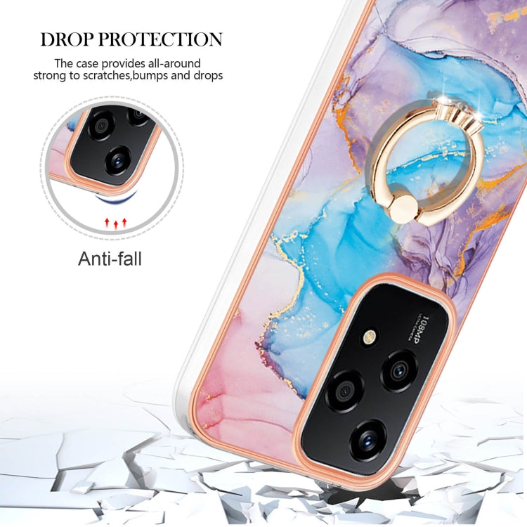 For Honor 200 Lite Global Electroplating Pattern IMD TPU Shockproof Case with Rhinestone Ring Holder