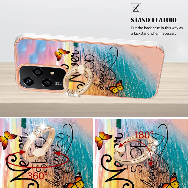 For Honor 200 Lite Global Electroplating Pattern IMD TPU Shockproof Case with Rhinestone Ring Holder