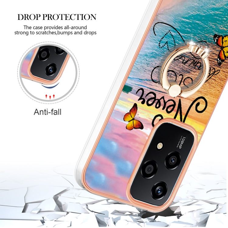 For Honor 200 Lite Global Electroplating Pattern IMD TPU Shockproof Case with Rhinestone Ring Holder