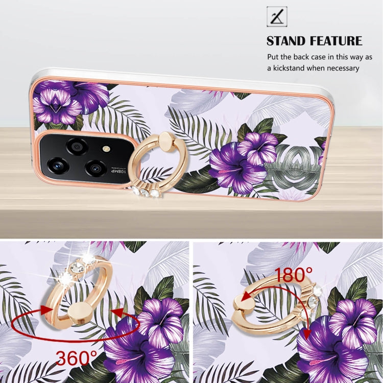 For Honor 200 Lite Global Electroplating Pattern IMD TPU Shockproof Case with Rhinestone Ring Holder