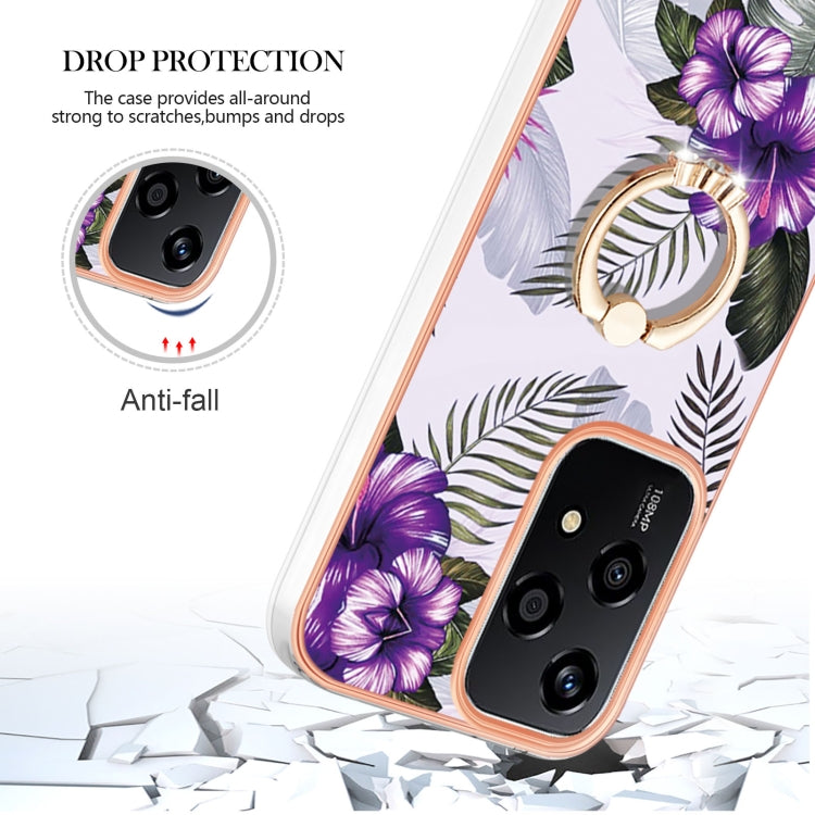 For Honor 200 Lite Global Electroplating Pattern IMD TPU Shockproof Case with Rhinestone Ring Holder