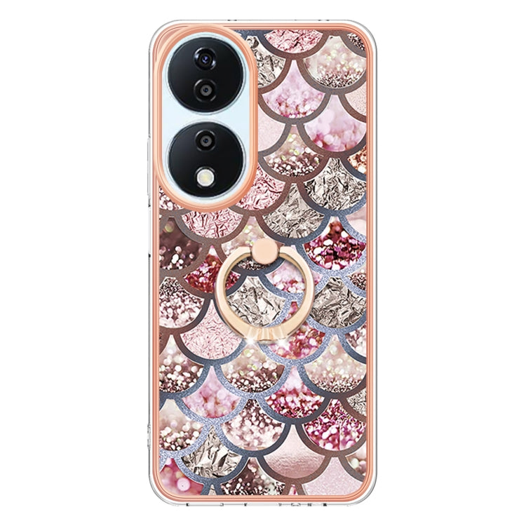 For Honor X7b 4G / 5G Electroplating Pattern IMD TPU Shockproof Case with Rhinestone Ring Holder