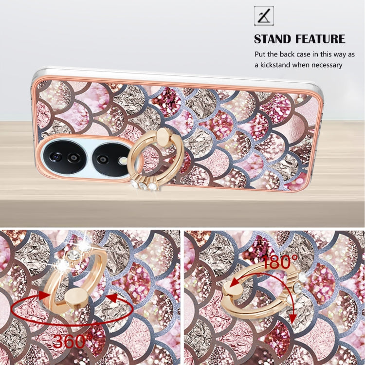 For Honor X7b 4G / 5G Electroplating Pattern IMD TPU Shockproof Case with Rhinestone Ring Holder