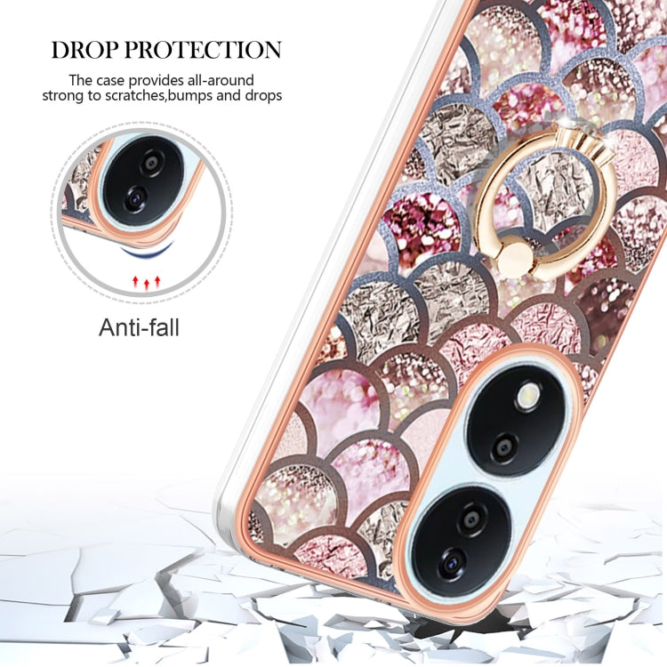 For Honor X7b 4G / 5G Electroplating Pattern IMD TPU Shockproof Case with Rhinestone Ring Holder