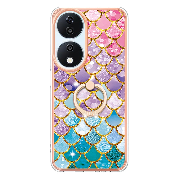 For Honor X7b 4G / 5G Electroplating Pattern IMD TPU Shockproof Case with Rhinestone Ring Holder