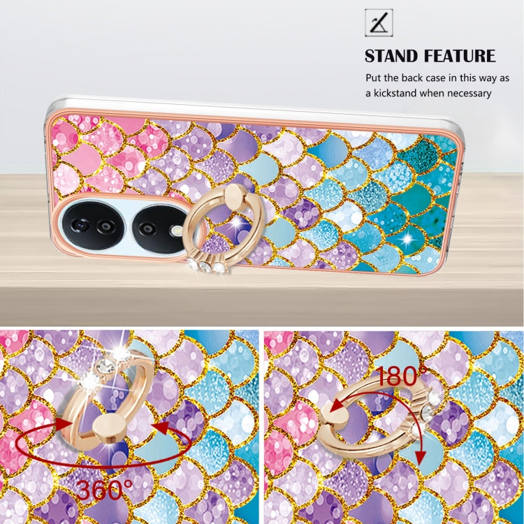 For Honor X7b 4G / 5G Electroplating Pattern IMD TPU Shockproof Case with Rhinestone Ring Holder