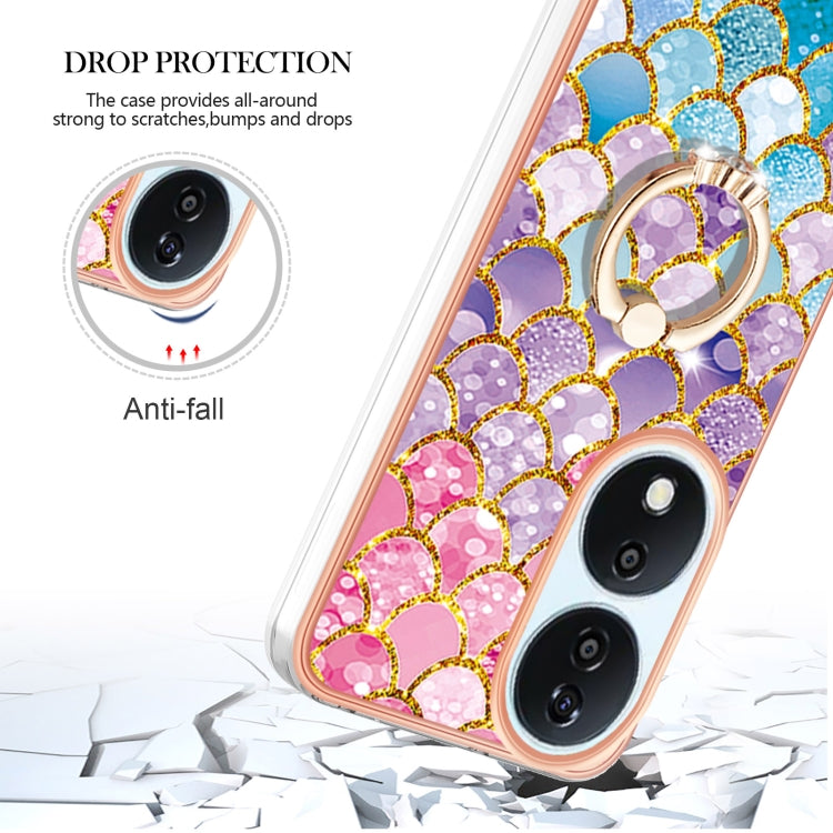 For Honor X7b 4G / 5G Electroplating Pattern IMD TPU Shockproof Case with Rhinestone Ring Holder