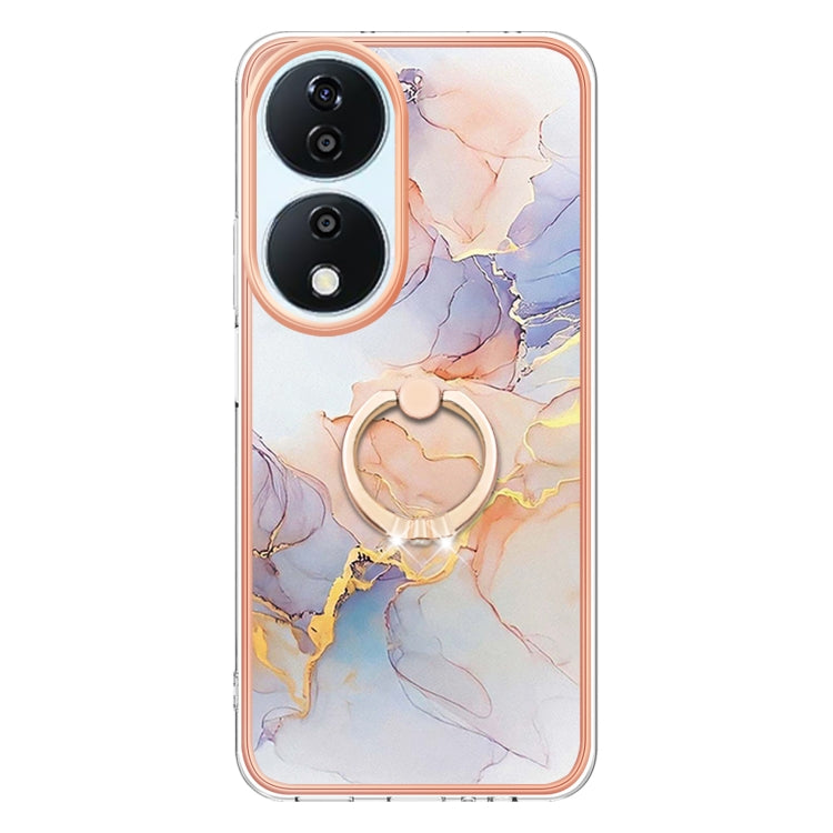 For Honor X7b 4G / 5G Electroplating Pattern IMD TPU Shockproof Case with Rhinestone Ring Holder