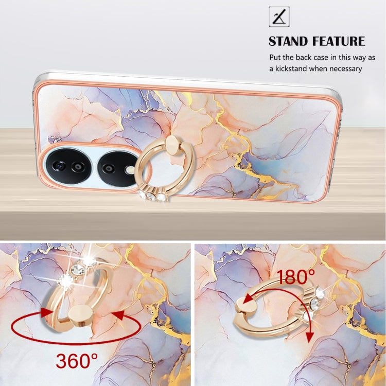 For Honor X7b 4G / 5G Electroplating Pattern IMD TPU Shockproof Case with Rhinestone Ring Holder