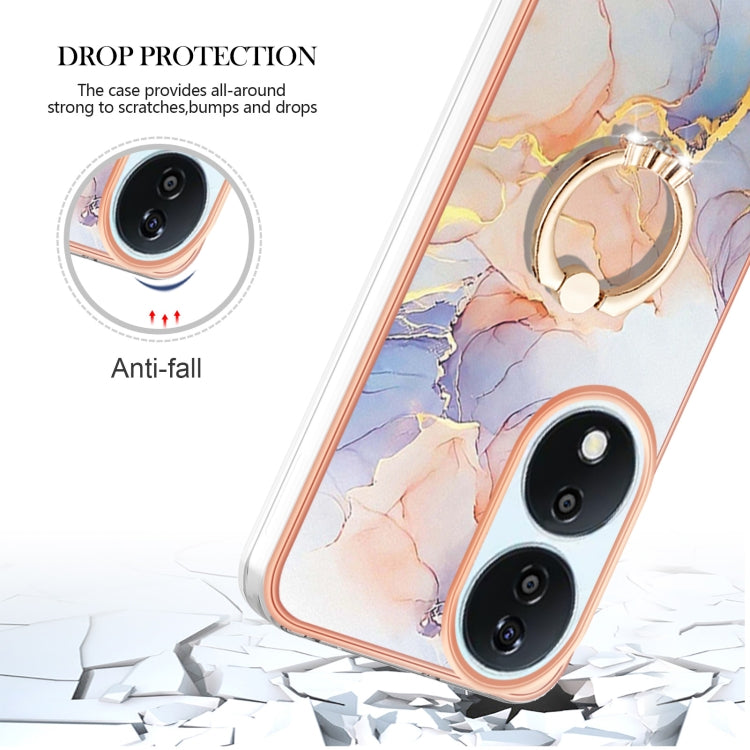 For Honor X7b 4G / 5G Electroplating Pattern IMD TPU Shockproof Case with Rhinestone Ring Holder