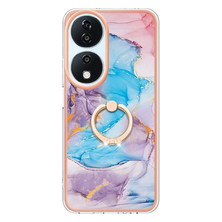 For Honor X7b 4G / 5G Electroplating Pattern IMD TPU Shockproof Case with Rhinestone Ring Holder