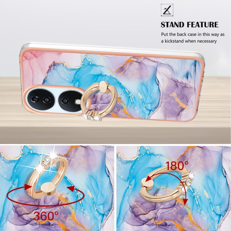 For Honor X7b 4G / 5G Electroplating Pattern IMD TPU Shockproof Case with Rhinestone Ring Holder