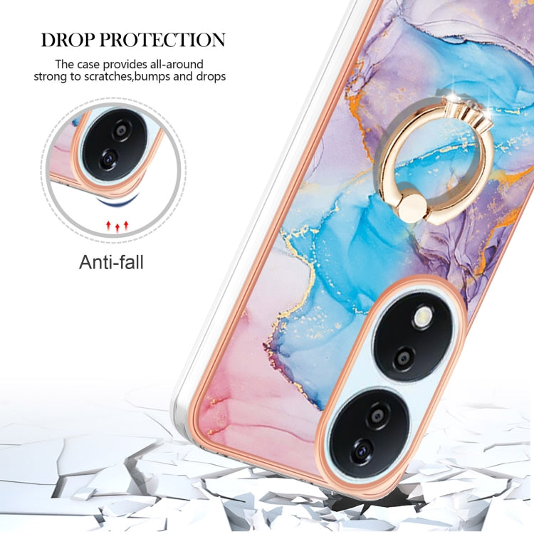 For Honor X7b 4G / 5G Electroplating Pattern IMD TPU Shockproof Case with Rhinestone Ring Holder
