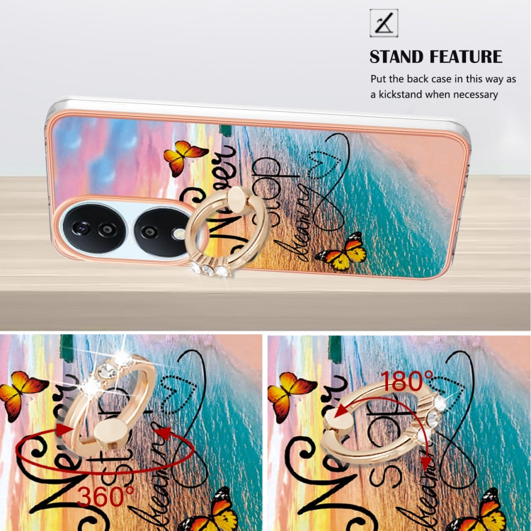 For Honor X7b 4G / 5G Electroplating Pattern IMD TPU Shockproof Case with Rhinestone Ring Holder