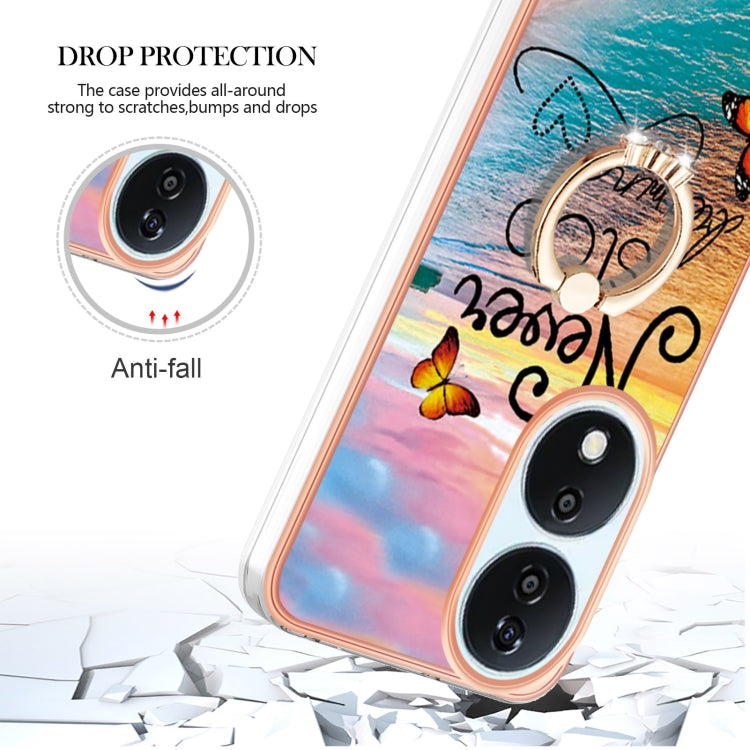 For Honor X7b 4G / 5G Electroplating Pattern IMD TPU Shockproof Case with Rhinestone Ring Holder