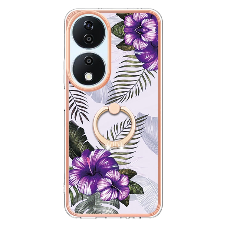 For Honor X7b 4G / 5G Electroplating Pattern IMD TPU Shockproof Case with Rhinestone Ring Holder