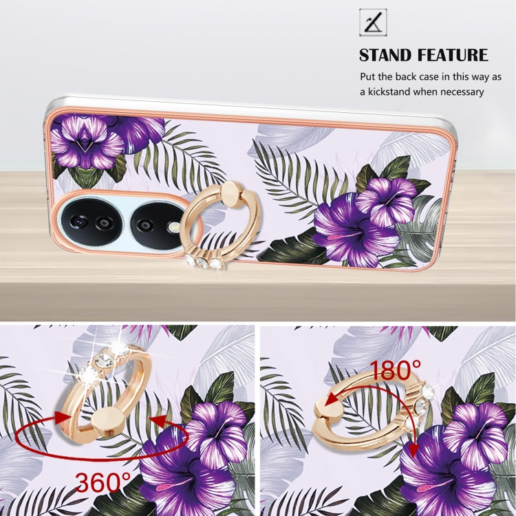 For Honor X7b 4G / 5G Electroplating Pattern IMD TPU Shockproof Case with Rhinestone Ring Holder