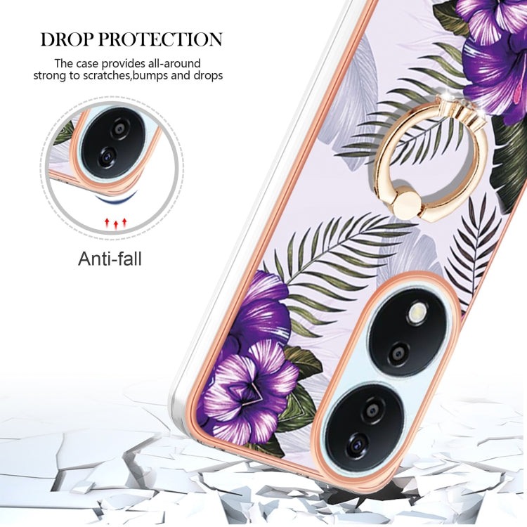 For Honor X7b 4G / 5G Electroplating Pattern IMD TPU Shockproof Case with Rhinestone Ring Holder