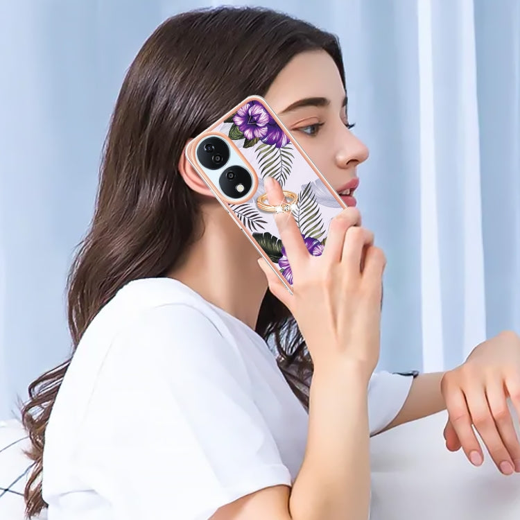 For Honor X7b 4G / 5G Electroplating Pattern IMD TPU Shockproof Case with Rhinestone Ring Holder