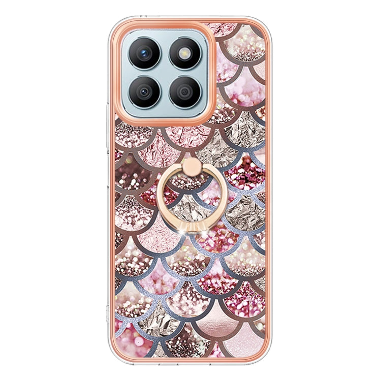 For Honor X8b Electroplating Pattern IMD TPU Shockproof Case with Rhinestone Ring Holder
