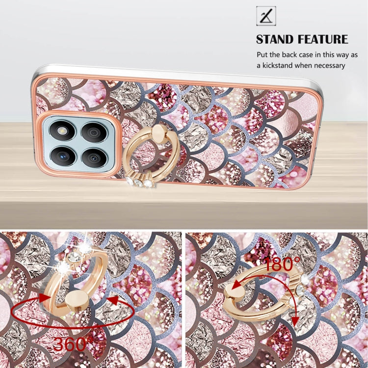 For Honor X8b Electroplating Pattern IMD TPU Shockproof Case with Rhinestone Ring Holder