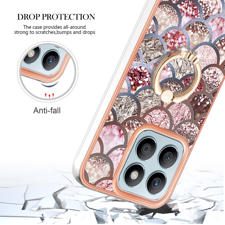 For Honor X8b Electroplating Pattern IMD TPU Shockproof Case with Rhinestone Ring Holder