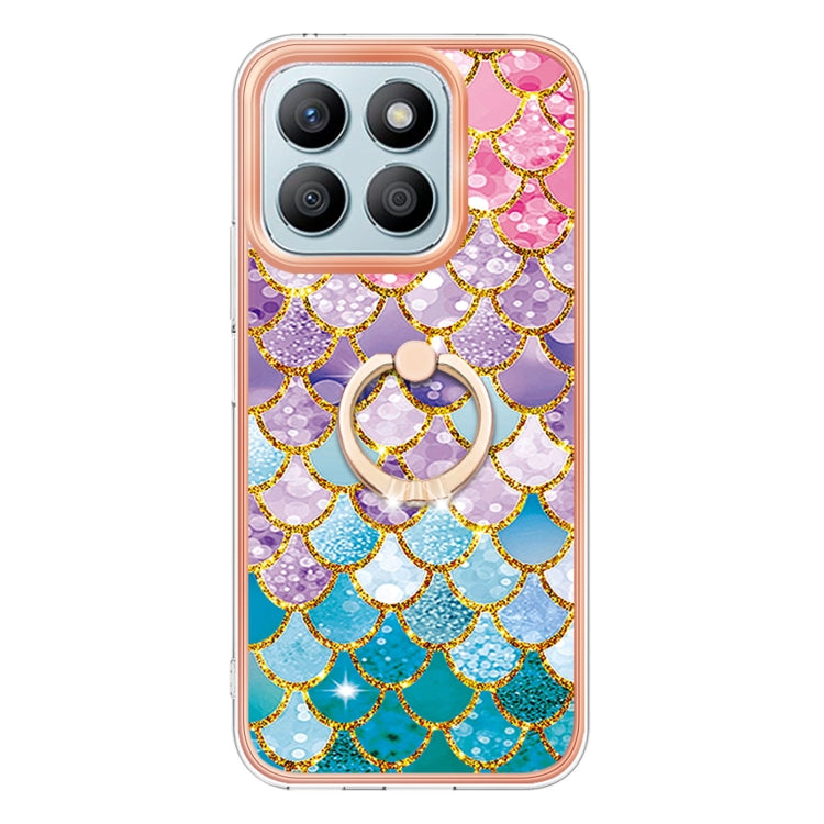 For Honor X8b Electroplating Pattern IMD TPU Shockproof Case with Rhinestone Ring Holder