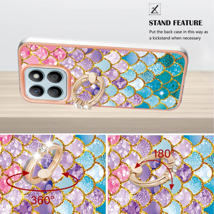For Honor X8b Electroplating Pattern IMD TPU Shockproof Case with Rhinestone Ring Holder
