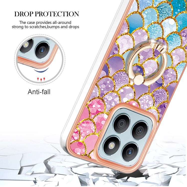 For Honor X8b Electroplating Pattern IMD TPU Shockproof Case with Rhinestone Ring Holder