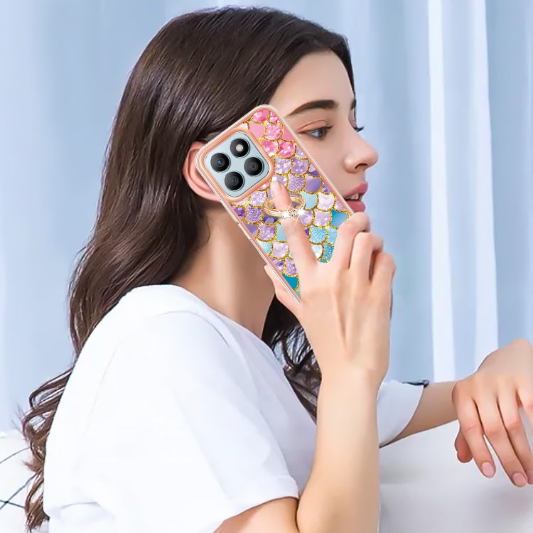 For Honor X8b Electroplating Pattern IMD TPU Shockproof Case with Rhinestone Ring Holder