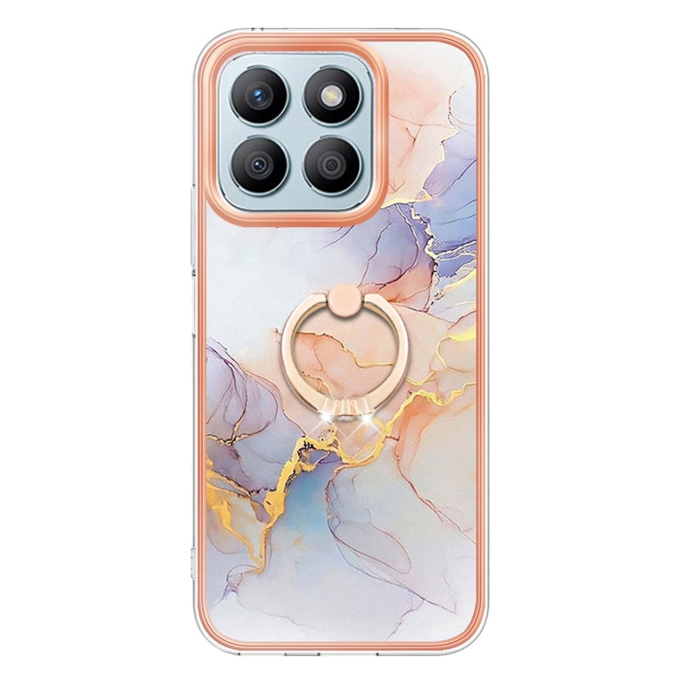 For Honor X8b Electroplating Pattern IMD TPU Shockproof Case with Rhinestone Ring Holder