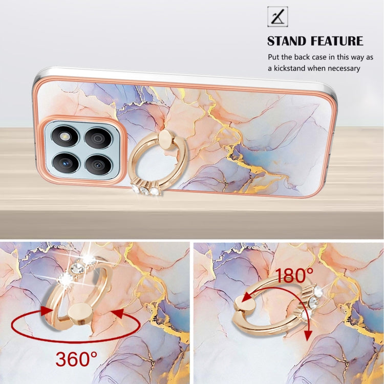 For Honor X8b Electroplating Pattern IMD TPU Shockproof Case with Rhinestone Ring Holder