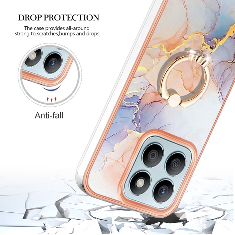 For Honor X8b Electroplating Pattern IMD TPU Shockproof Case with Rhinestone Ring Holder