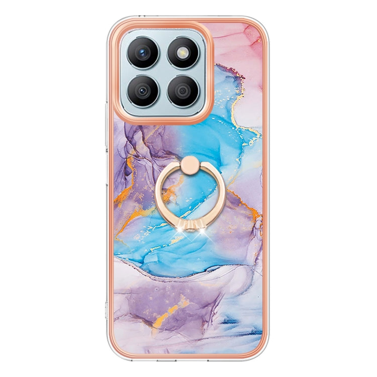 For Honor X8b Electroplating Pattern IMD TPU Shockproof Case with Rhinestone Ring Holder