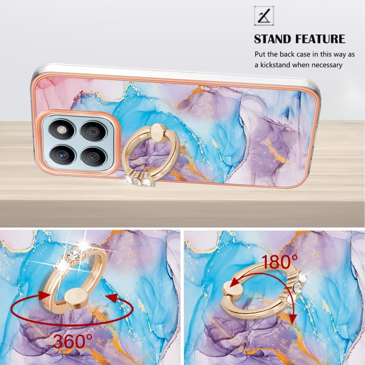 For Honor X8b Electroplating Pattern IMD TPU Shockproof Case with Rhinestone Ring Holder