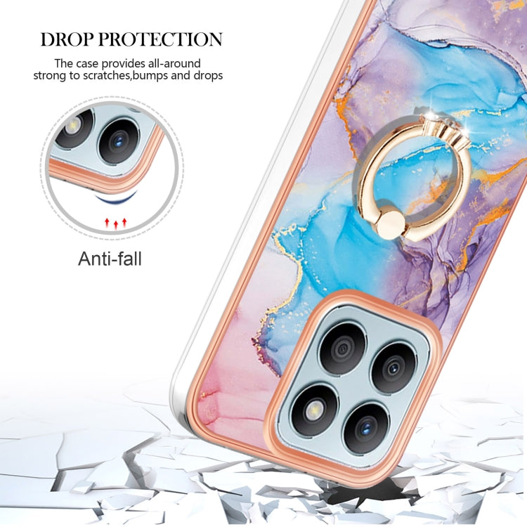 For Honor X8b Electroplating Pattern IMD TPU Shockproof Case with Rhinestone Ring Holder