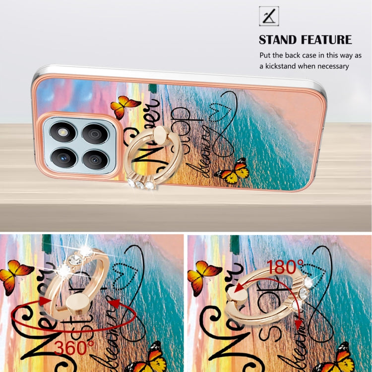 For Honor X8b Electroplating Pattern IMD TPU Shockproof Case with Rhinestone Ring Holder