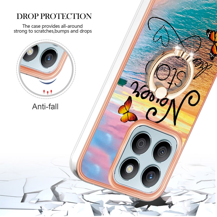 For Honor X8b Electroplating Pattern IMD TPU Shockproof Case with Rhinestone Ring Holder